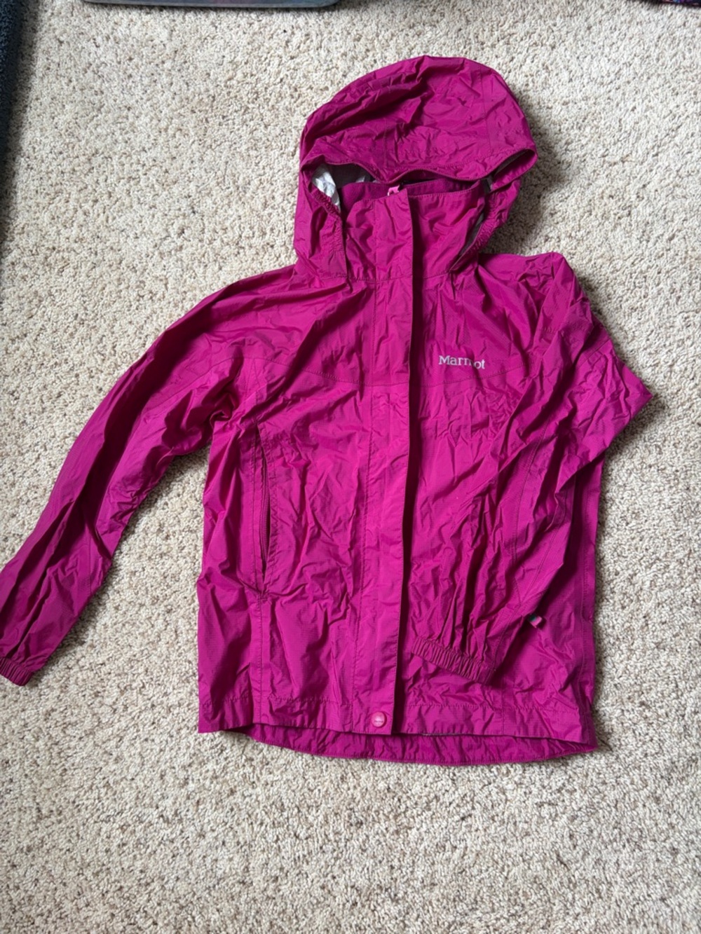 Marmot Kids Waterproof Hooded Raincoat in Bright Magenta